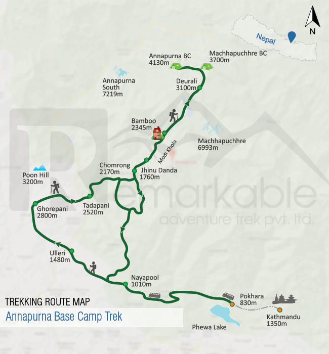 Annapurna Base Camp Trek Trip Map, Route Map