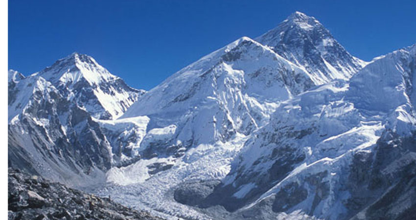 Khumbu Ice fall and Everest on the background 