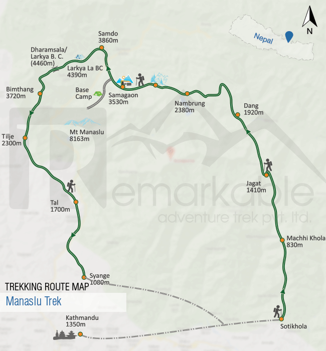 Manaslu Circuit Trek Trip Map, Route Map