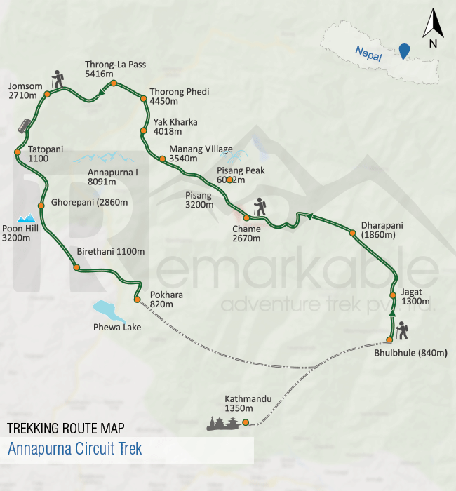 Annapurna Circuit Trek Trip Map, Route Map