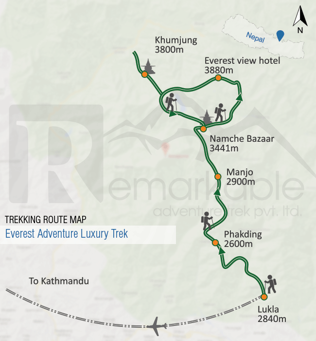 Everest Luxury Lodge Trek Trip Map, Route Map