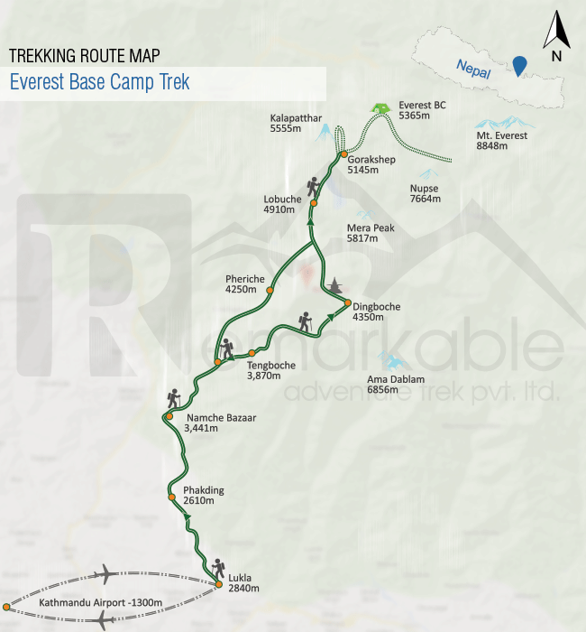 Everest Base Camp Trek Trip Map, Route Map