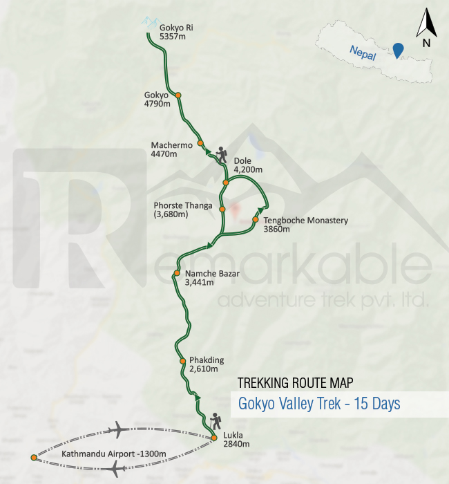 Gokyo Valley Trek Trip Map, Route Map